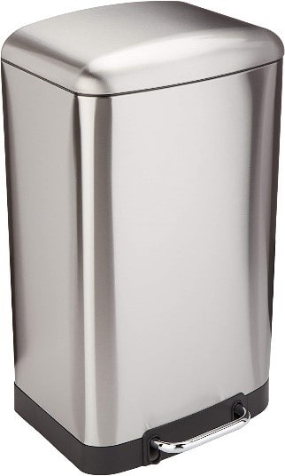 Amazon Basics 40 Liter / 10.5 Gallon Soft-Close, Smudge Resistant Trash Can with Foot Pedal - Brushed Stainless Steel