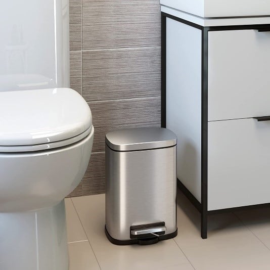 iTouchless SoftStep 1.32 Gallon Small Bathroom Stainless Steel Step Trash Can, 5 Liter Pedal Bin, Removable Inner Bucket, Soft and Silent Open and Close