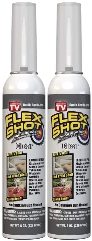 Flex Shot Rubber Adhesive Sealant Caulk, 8-oz, Clear (2 Pack)