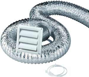 Deflecto Clothes Dryer Vent Kit; Flexible Transition Duct, Louvered Vent Hood with Pipe and Collar and Two Plastic Clamps, 4" x 8' (SK8WFW) , White