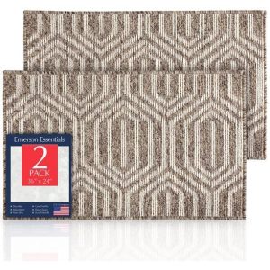 Emerson Essentials Doormats, Indoor Outdoor Rubber Durable Door Mat, Set of 2, Entry Way 36x24, Absorbent Dirt Welcome, Washable Inside Low Profile Rug Front Entrance, Non Slip Classic Brown 2 Pack