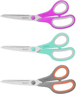 Scissors, iBayam 8" Multipurpose Scissors Bulk Ultra Sharp Shears, Comfort-Grip Sturdy Scissors for Office Home School Sewing Fabric Craft Supplies, Right/Left Handed, 3-Pack, Mint, Grey, Purple