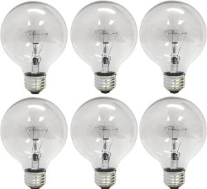 GE G25 40-Watt Incandescent Light Bulb, 6 Pack