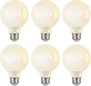 helloify A19 LED Filament Bulbs, 60 Watt Equivalent, Edison Vintage Dimmable Energy Efficient Lamp for Pendant Wall Light Fixtures Office Bedroom Bathroom, E26 Base, Warm White 2700K, Pack of 6