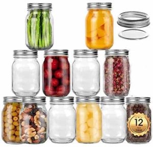 Simpli-Magic 79386 Mason Jars (16 oz) [12 Pack] Canning Jars with Sealed and Straw Lid, Ideal for Juice, Jam, Honey and Spice, Wedding Favors, Shower Favors, Baby Foods