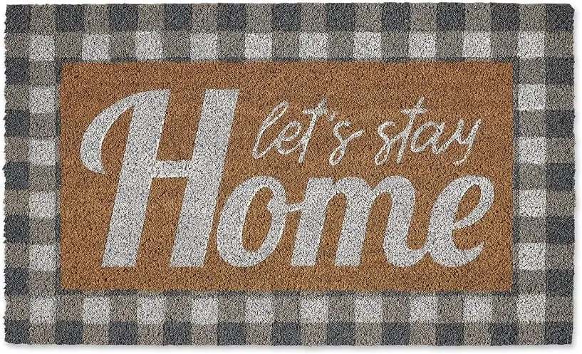 DII Natural Coir Doormat, Checkers Mat, Let's Stay Home, 18x30