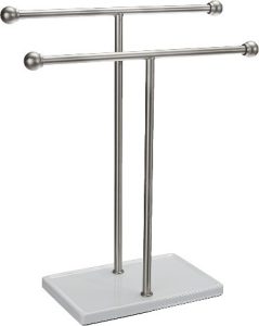 Amazon Basics Double-T Hand Towel and Accessories Stand, Nickel/White