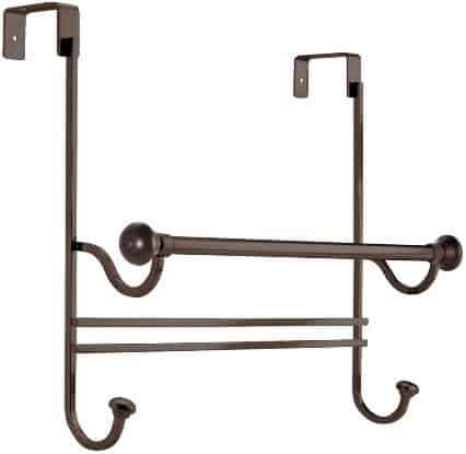 iDesign York Over the Bathroom Shower Door Bath Towel Bar with Hooks - Bronze