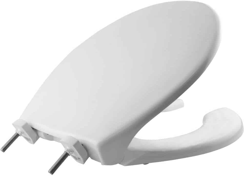 BEMIS 7750TDG 000 Commercial Heavy Duty Open Front Toilet Seat with Cover that will Never Loosen & Reduce Call-backs, ROUND, Plastic, White