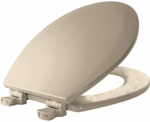 Bemis 500EC 146 Toilet Seat with Easy Clean & Change Hinges, ROUND, Durable Enameled Wood, Almond