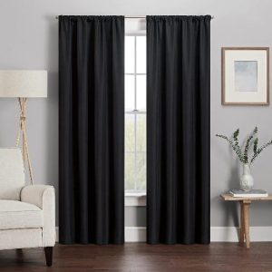 ECLIPSE Kendall Modern Blackout Thermal Rod Pocket Window Curtain for Bedroom or Living Room (1 Panel), 42 in x 84 in, Black