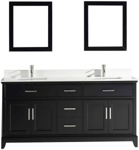 Vanity Art 72 Inches Double Sinks Bathroom Vanity Set White Super Phoenix Stone Top 5 Dove-Tailed Drawers 2 Shelves Undermount Rectangle Sink Cabinet with Two Free Mirrors VA1072-DE