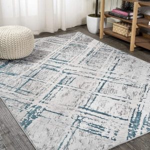 JONATHAN Y SOR201A-3 Slant Modern Abstract Indoor Area Rug Contemporary Solid Striped Easy Cleaning Bedroom Kitchen Living Room Non Shedding, 3 ft x 5 ft, Gray/Turquoise