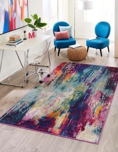 Unique Loom Chromatic Collection Modern Colorful & Vibrant Abstract Area Rug for Any Home Décor, 5 ft x 8 ft, Multi/Light Blue