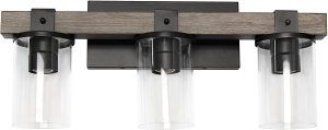 Elegant Designs VT1009-GRY Industrial Rustic Lantern Restored Wood Look 3 Bath Vanity Light, Gray