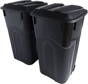 United Solutions 32 Gallon Wheeled Outdoor Garbage Can with Attached Snap Lock Lid and Heavy-Duty Handles, Black, Heavy-Duty Construction, Perfect Backyard, Deck, or Garage Trash Can, 2 Pack, (TI0088)
