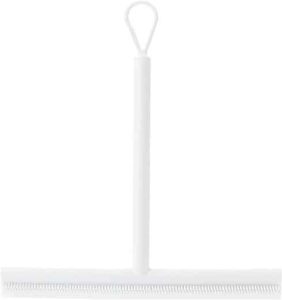 Brabantia Silicone Shower Squeegee with Hook (White) Anti Streak Cleaning Wiper for Bathroom Glass, Plastic, Tile - Doublesided Brush & Rim Design