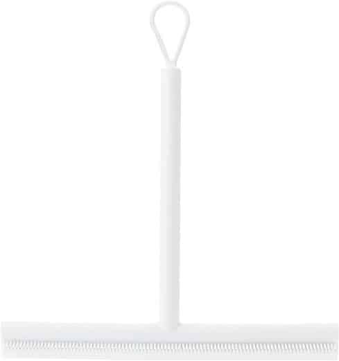 Brabantia Silicone Shower Squeegee with Hook (White) Anti Streak Cleaning Wiper for Bathroom Glass, Plastic, Tile - Doublesided Brush & Rim Design