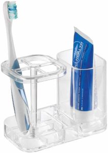 InterDesign Med+ BPA-Free Plastic Divided Toothbrush Holder - 5.6" x 3.25" x 4.55", Clear